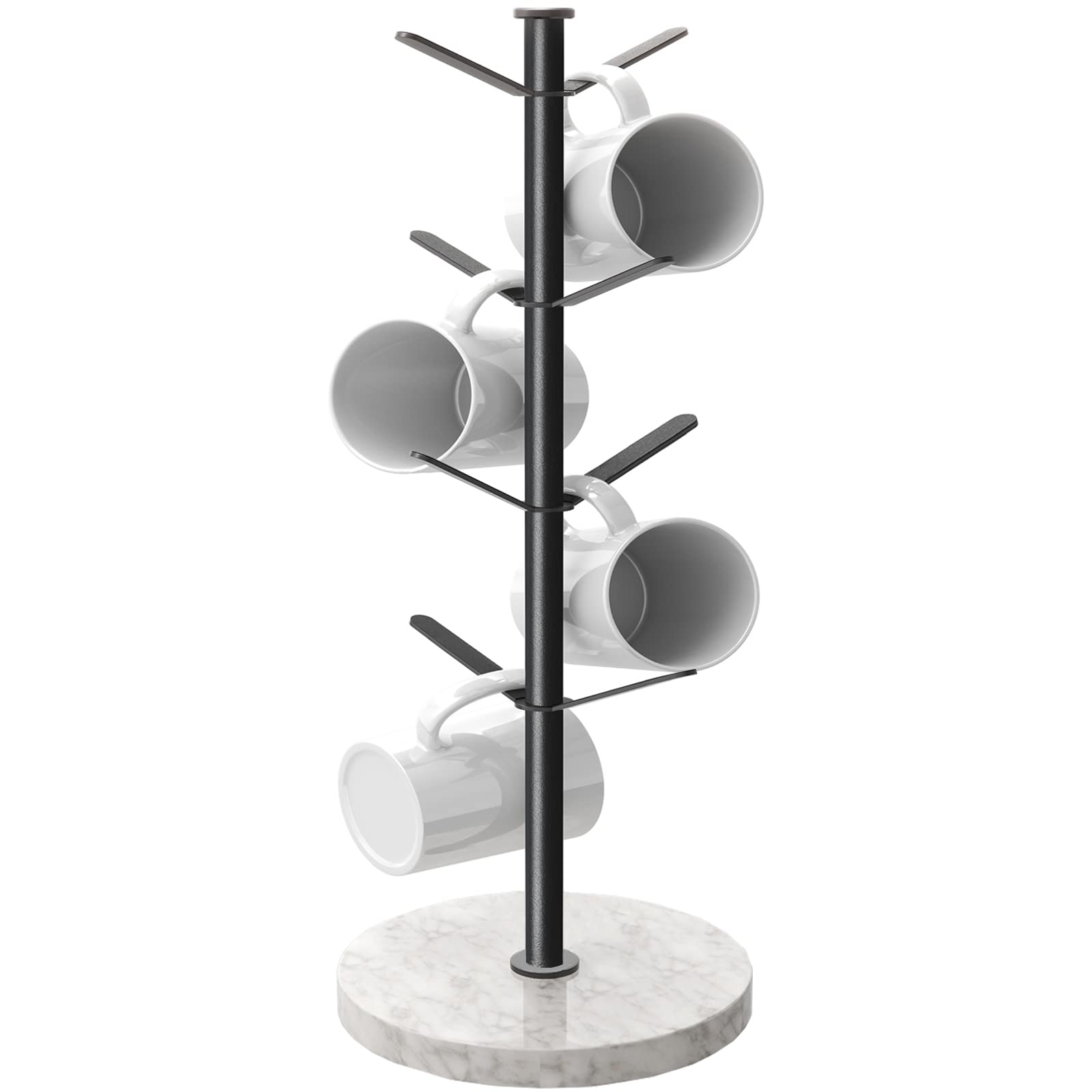 Gypie Marble Mug Holder Tree full view with eight mugs for display on a counter.