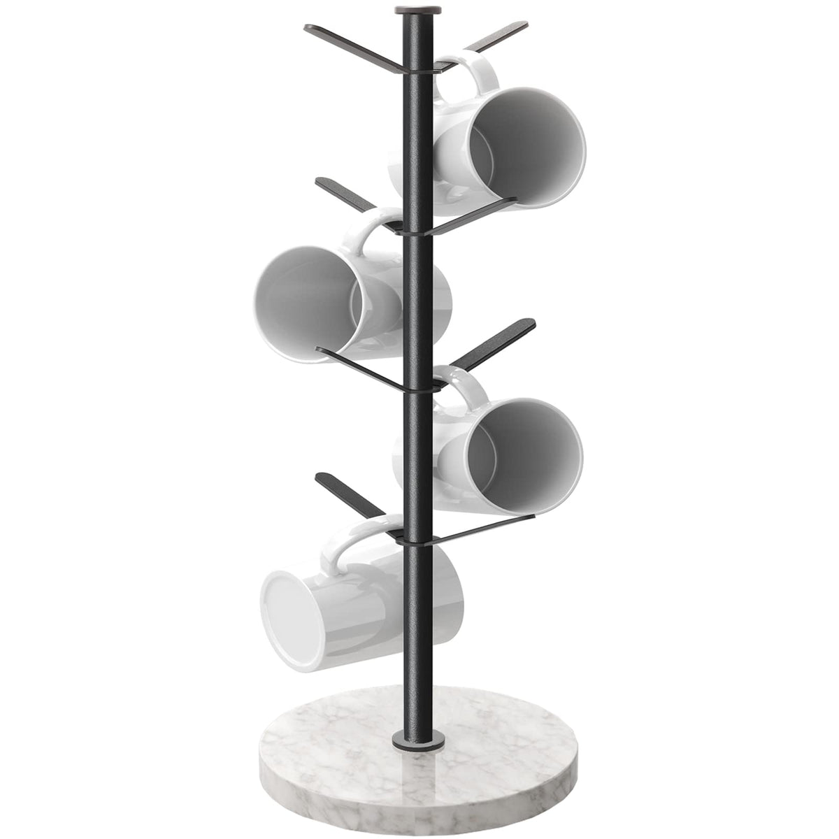 Gypie Marble Mug Holder Tree full view with eight mugs for display on a counter.