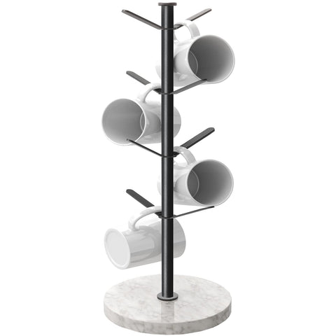 Gypie Marble Mug Holder Tree full view with eight mugs for display on a counter.