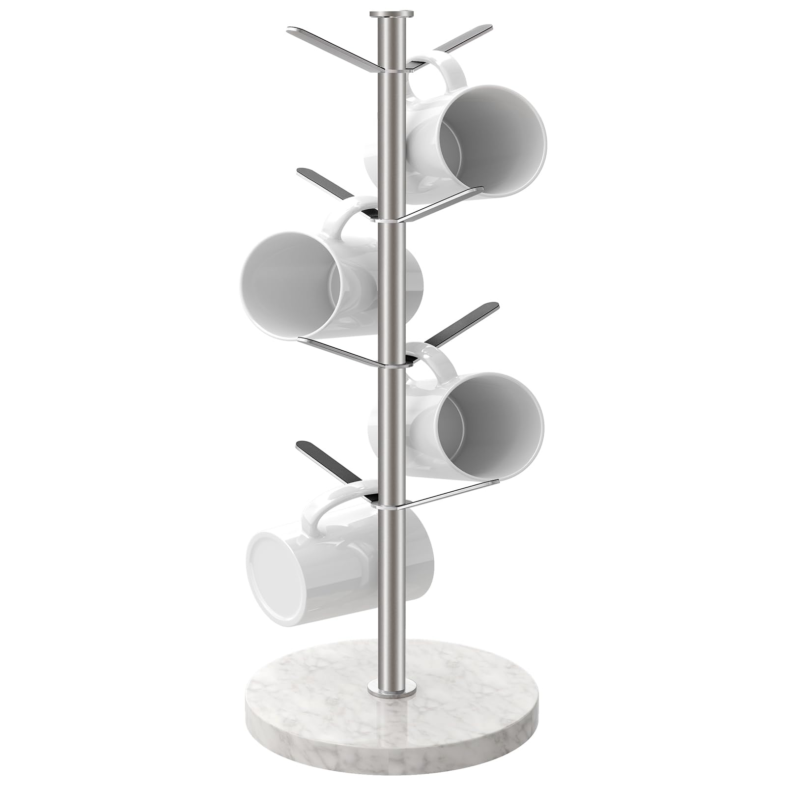 Gypie Marble Mug Holder Tree with 8 hooks keeps cups organized on the counter.