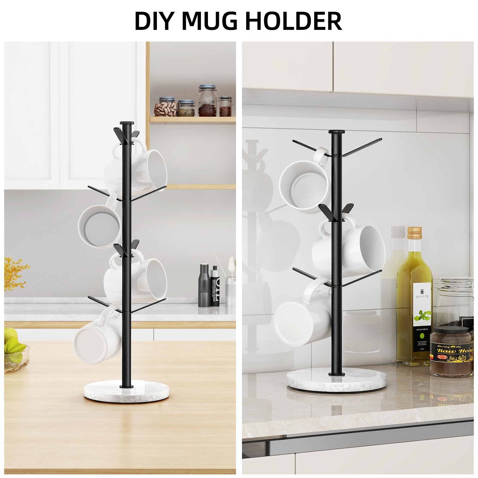 Gypie Marble Mug Holder Tree height and branch spacing for mugs.
