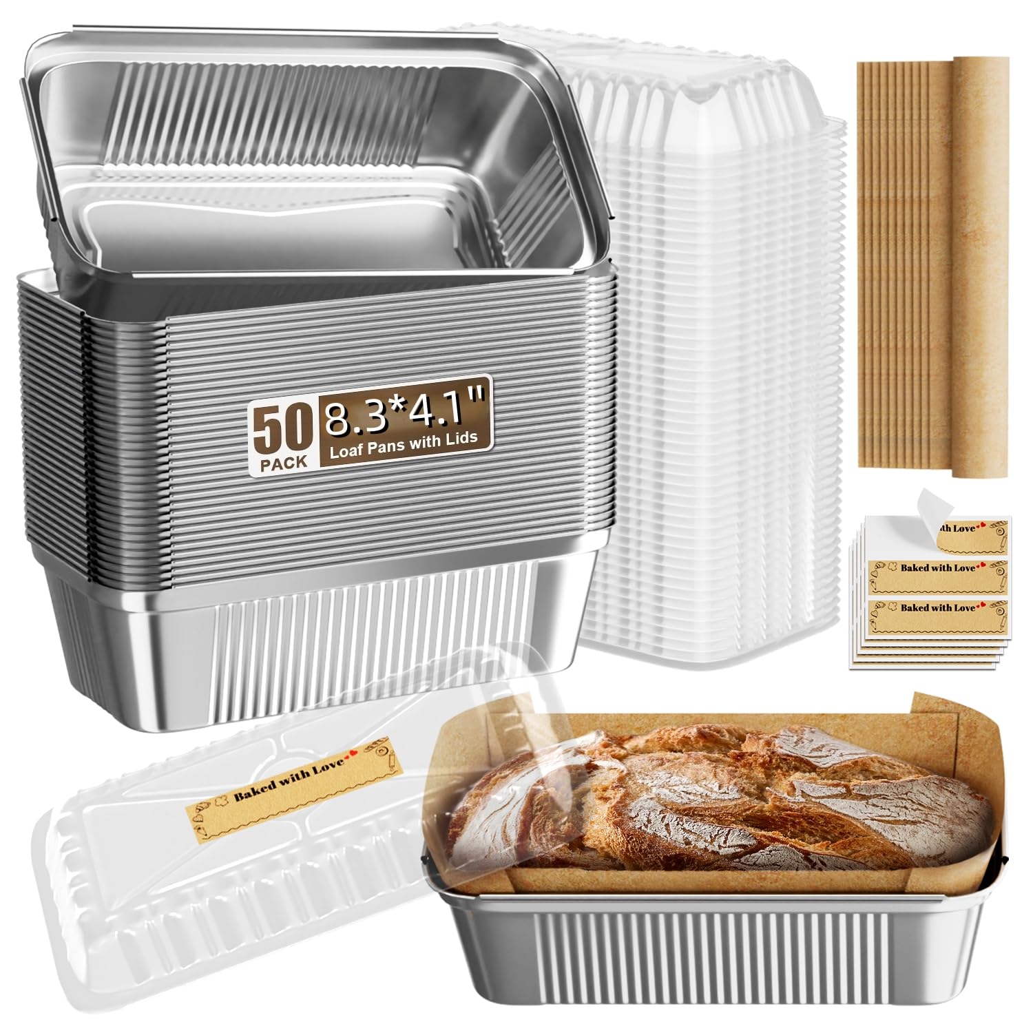 Gyreuni 50 pack loaf pans with lids for easy baking and transport