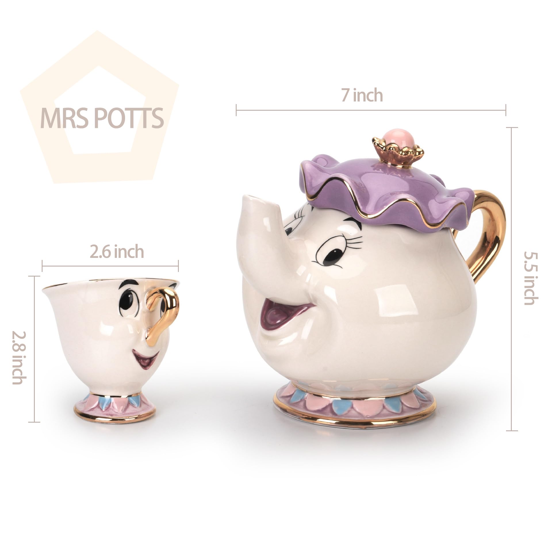 GZHaiTuoSi Mrs Potts teapot glass body showcases clear, toxin-free design.