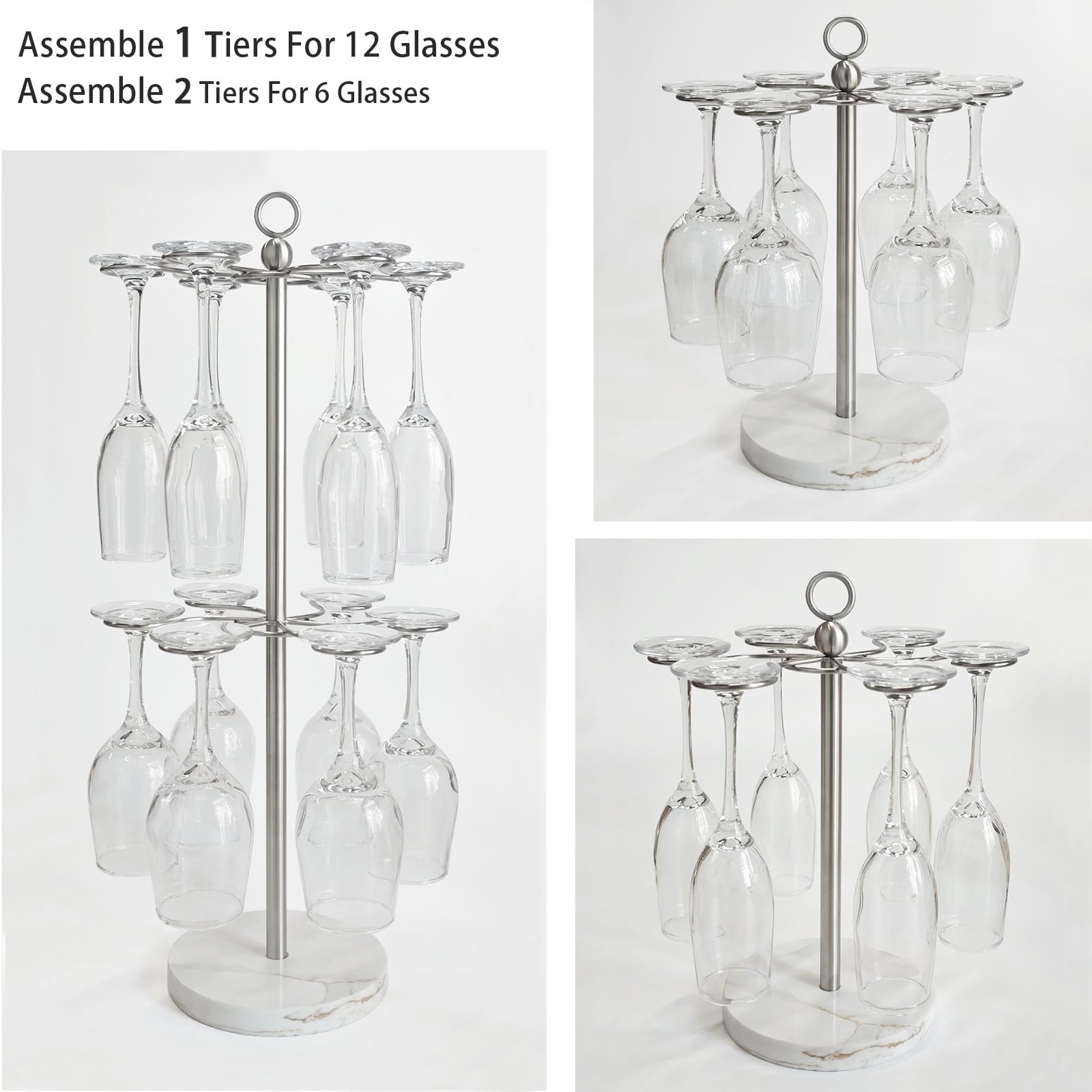 Detail of brushed nickel finish on GZILA stemware rack