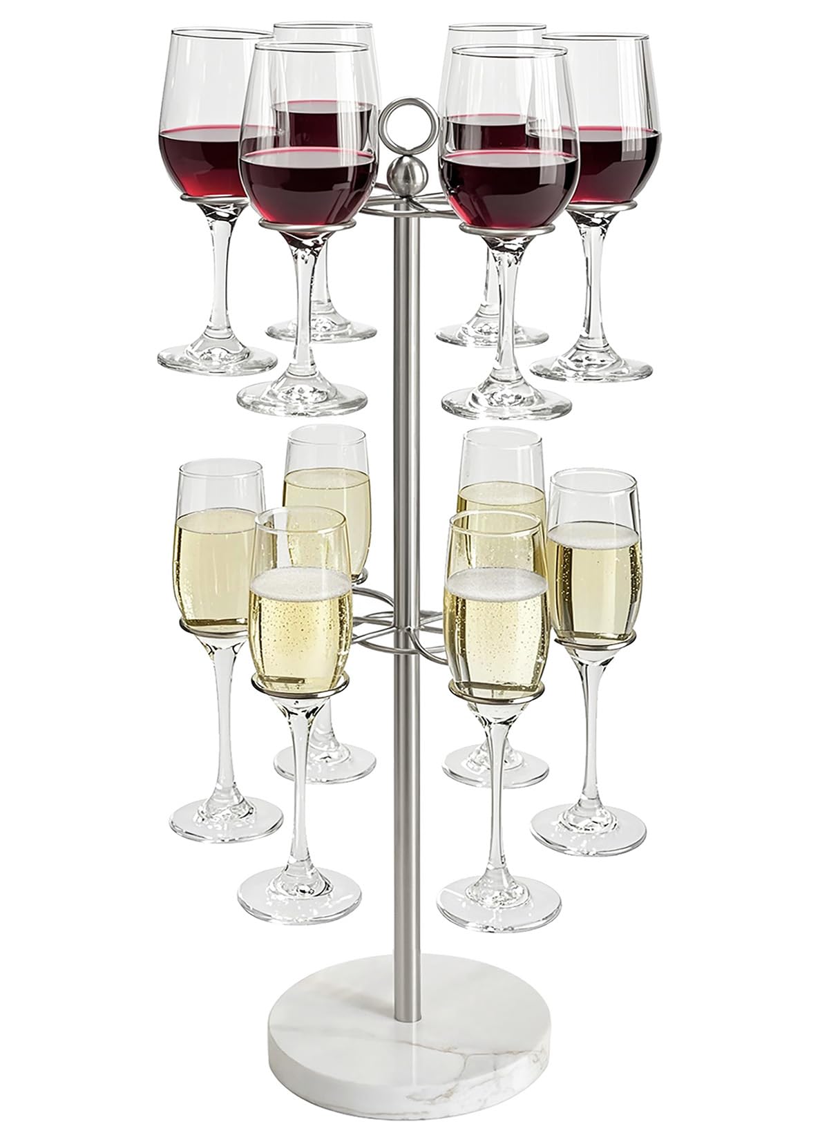 GZILA wine glass holder in brushed nickel with marble base for countertop stability