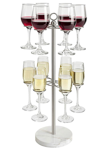 GZILA wine glass holder in brushed nickel with marble base for countertop stability