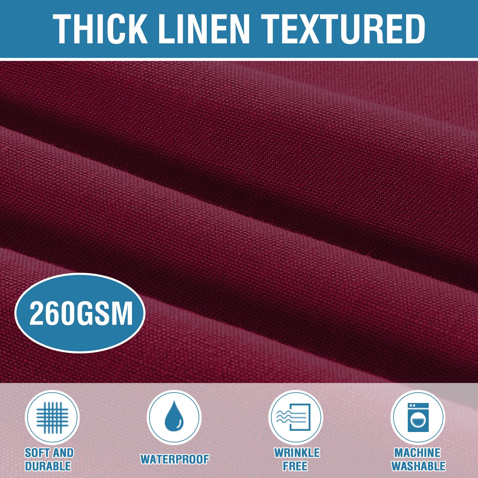 H.VERSAILTEX waterproof tablecloth in red protects surfaces during spills and messes.
