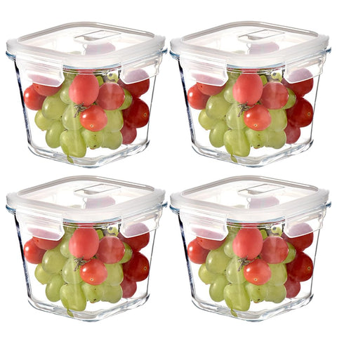 H.JSS WDJS 4 Cup Square Glass Container with lid for fresh leftovers.