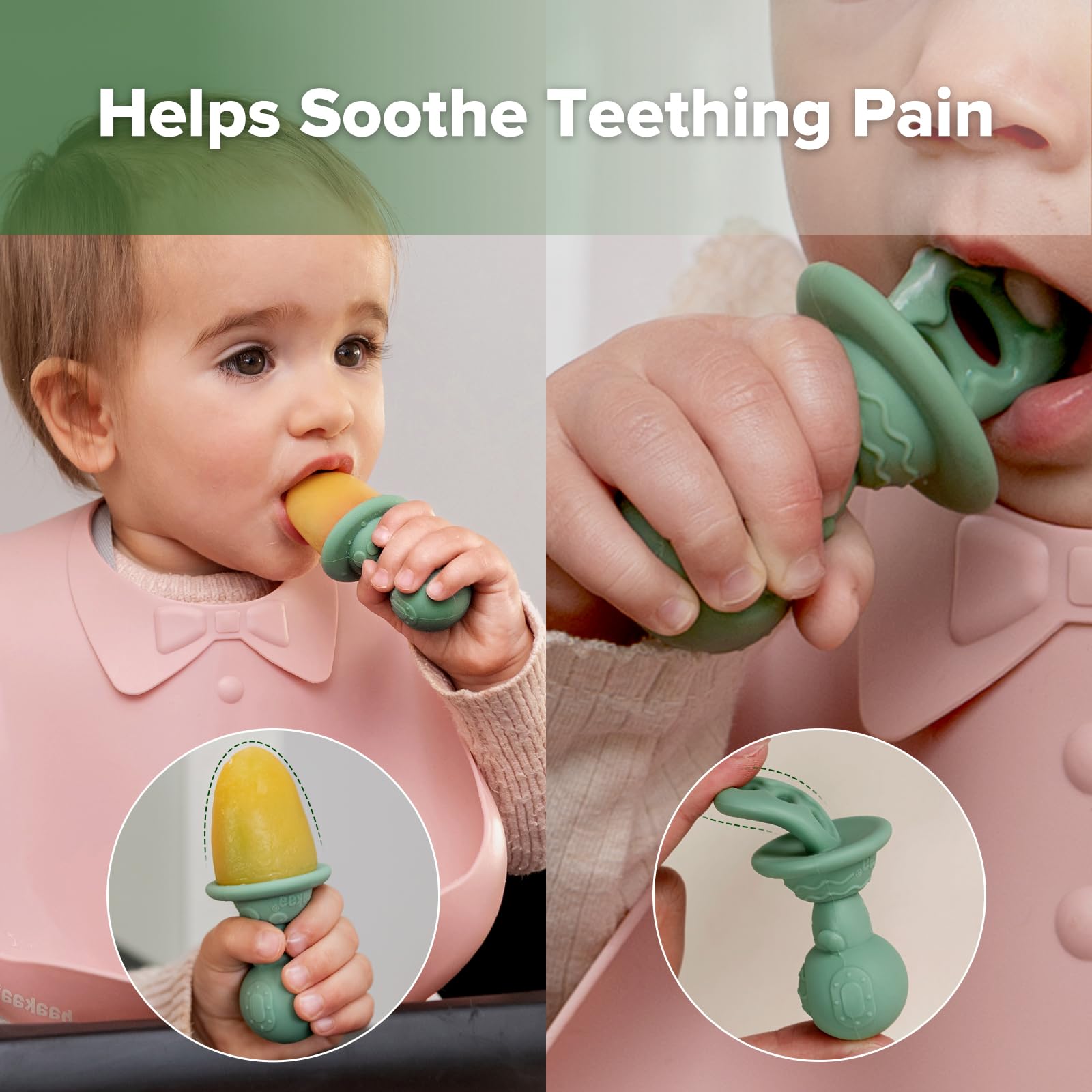Baby-safe silicone is gentle on delicate gums.