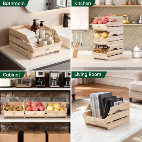 HABAU wood potato onion bins spacious kitchen storage for potatoes and onions.