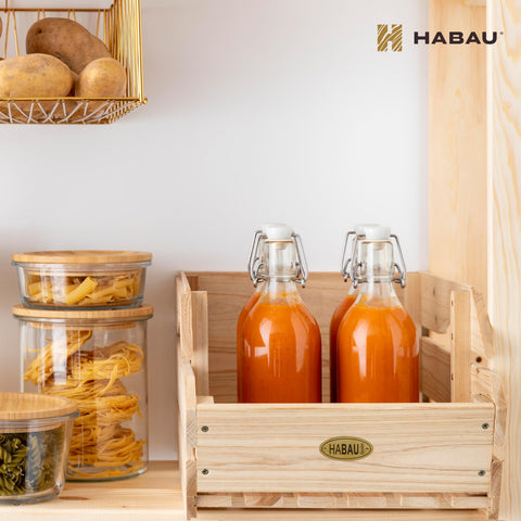 HABAU wood potato onion bins various uses from snacks to canned goods.
