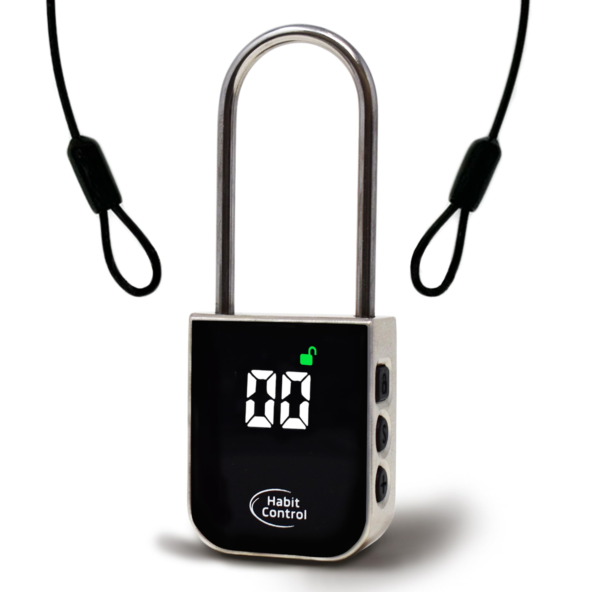 Habit Control metal timer lock front view with clear countdown display for precise timing.