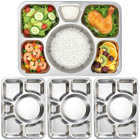 Hacaroa four-pack divided plate close-up highlighting durable stainless steel for daily meals