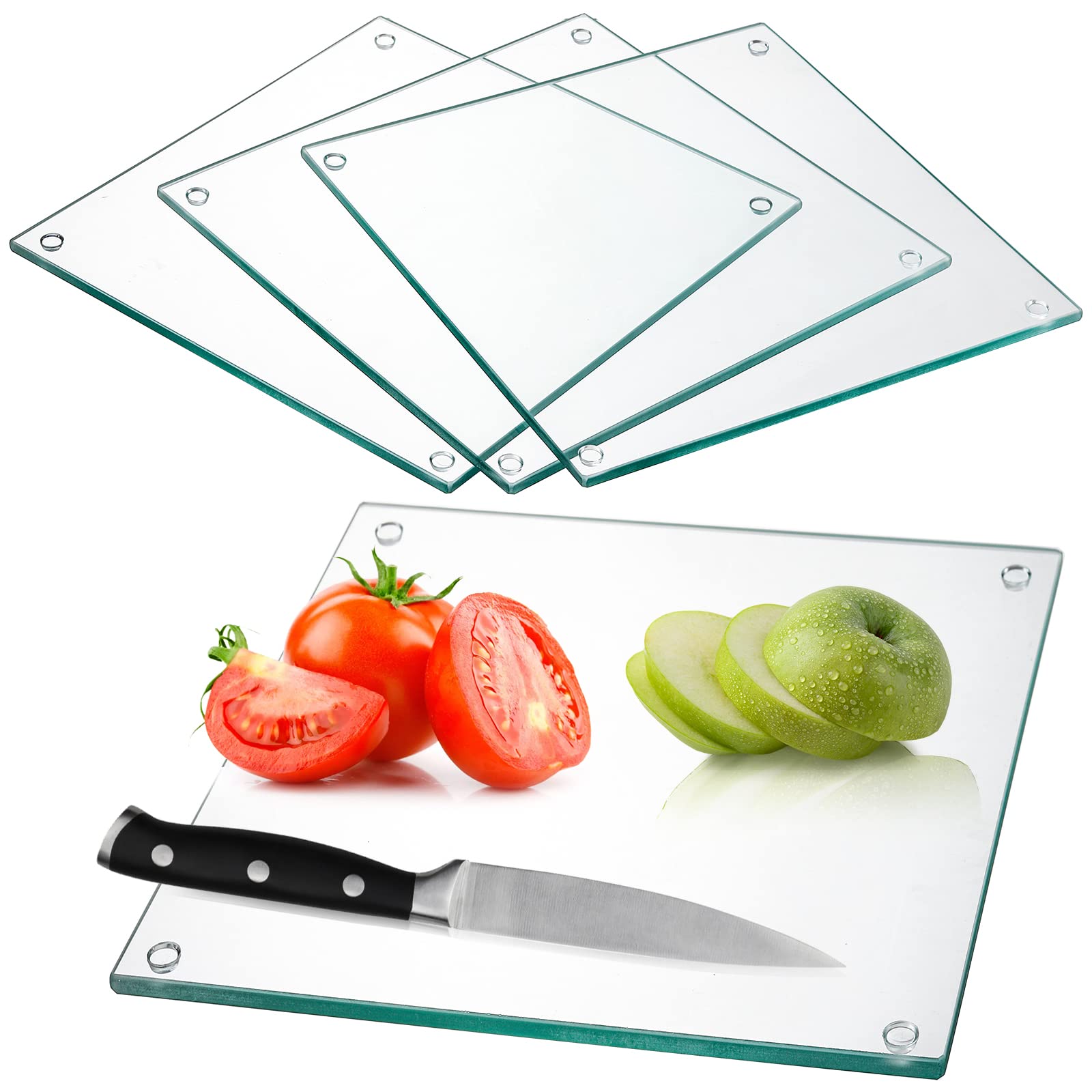 Hacaroa four-pack tempered glass cutting boards with non-slip feet for stable prep