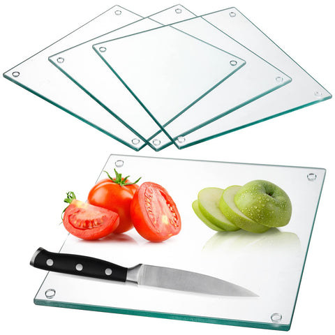 Hacaroa four-pack tempered glass cutting boards with non-slip feet for stable prep