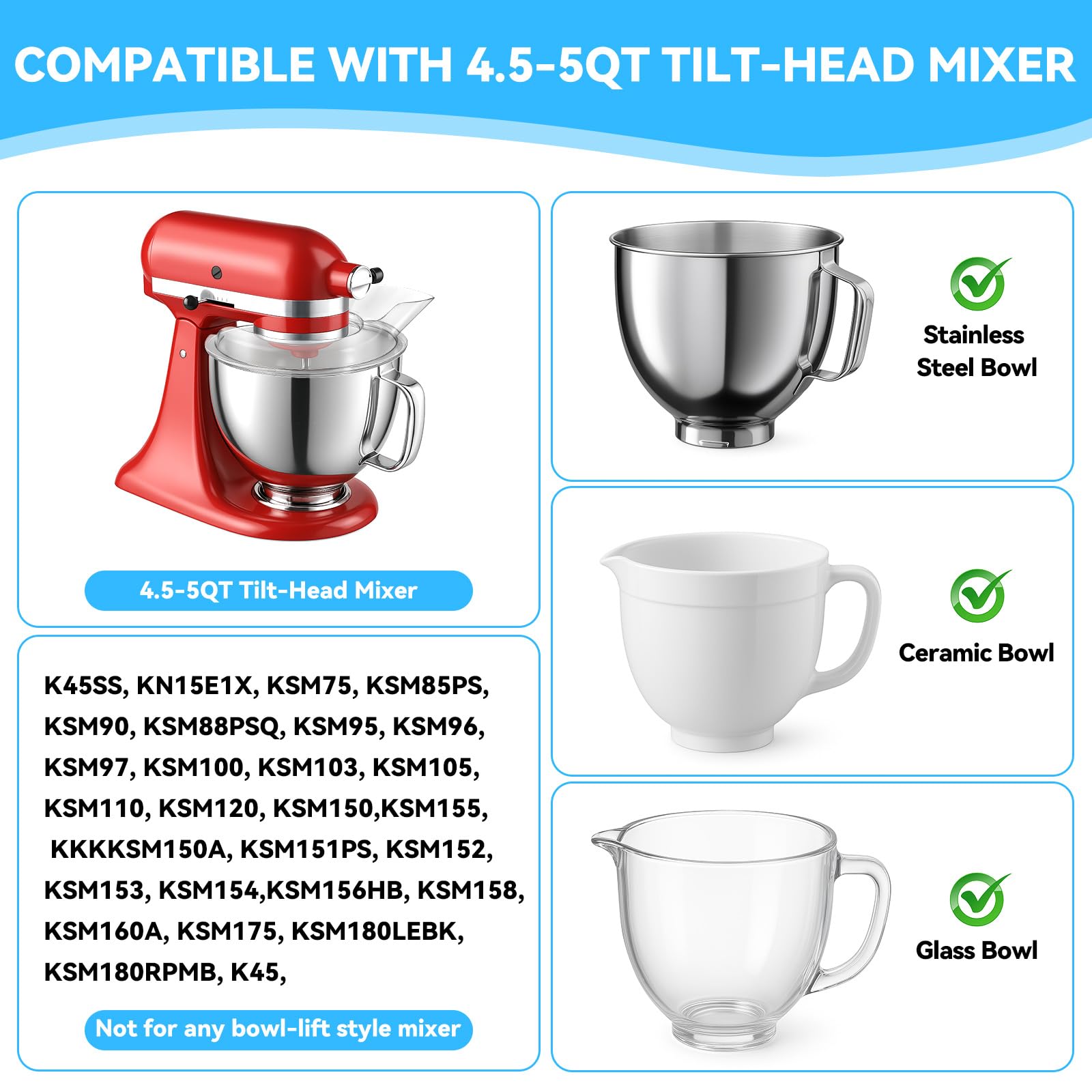 HAEGCKCA pouring shield on front view of tilt-head KitchenAid for splatter prevention.