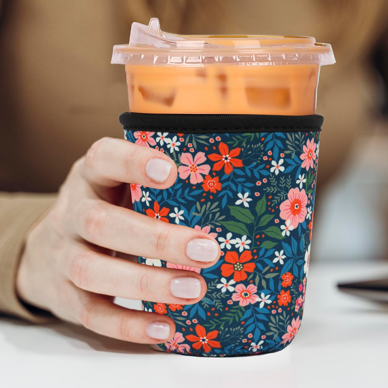 Haevola Bloom Garden reusable sleeve for iced drinks reduces waste