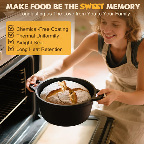 Lid doubles as skillet enabling versatile cooking with Hafaqen Dutch oven