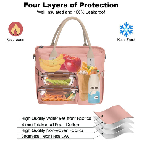 Hafmall 16L pink lunch bag back pocket for notepad or wipes