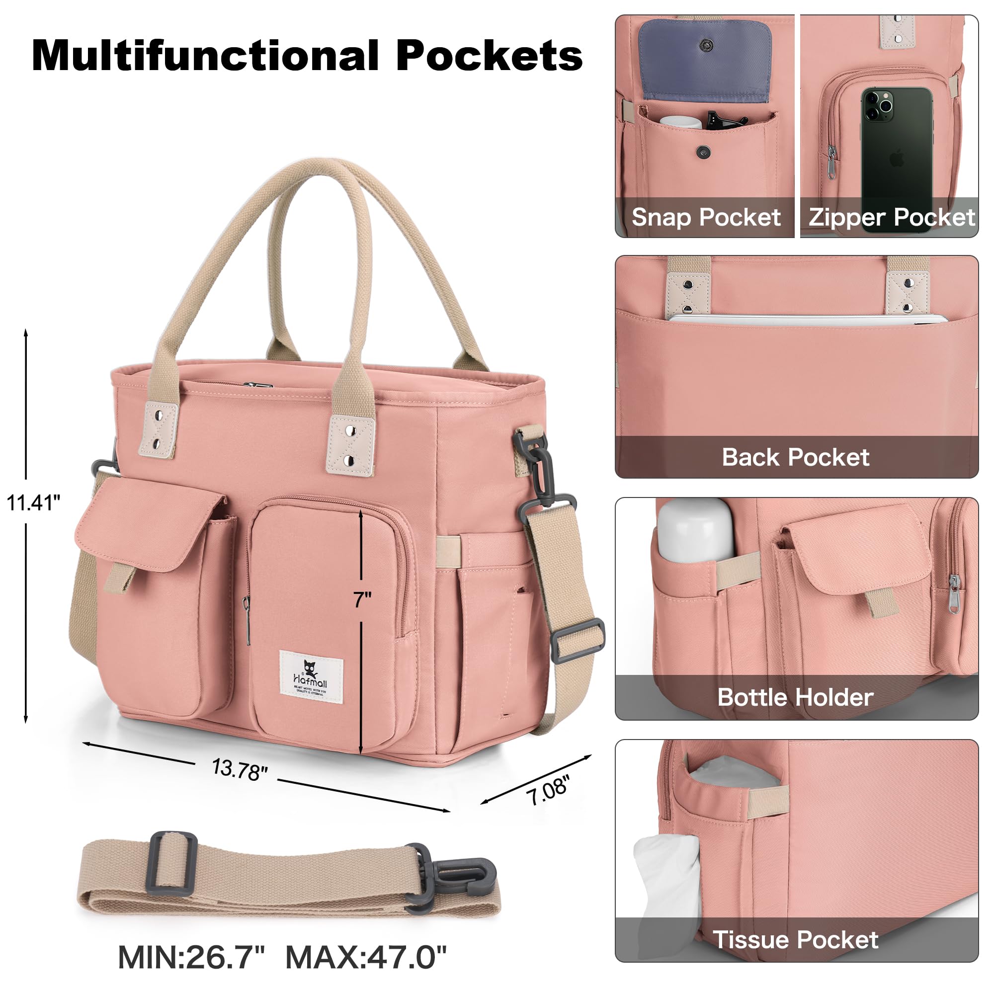 Hafmall 16L pink lunch bag front pocket for cards and snacks on the go
