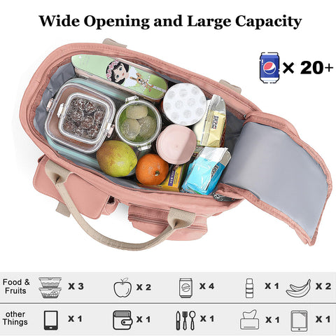 Hafmall 16L pink lunch bag side pocket for easy bottle storage