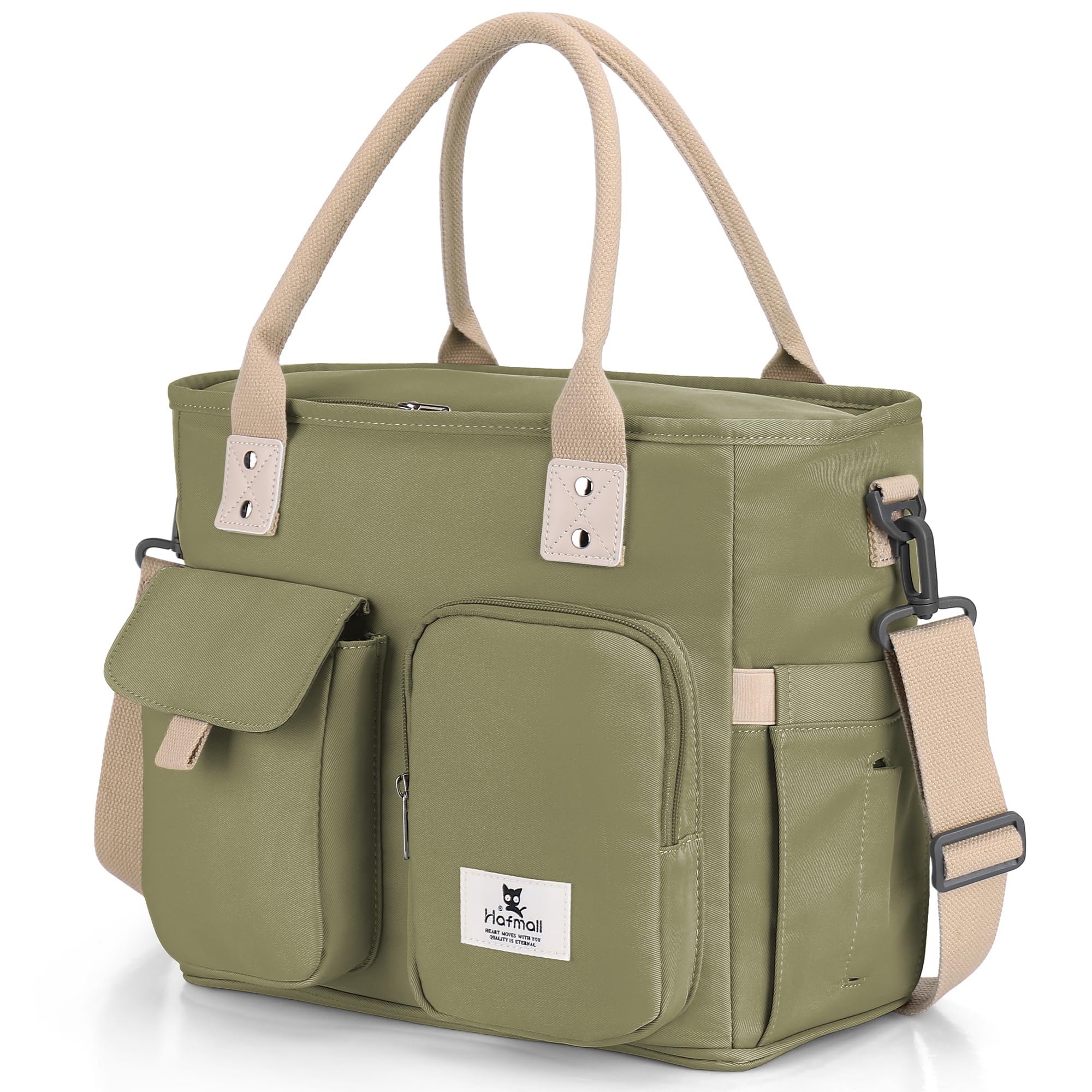 Hafmall insulated lunch bag in deep green, front view showing durable exterior and compact silhouette.