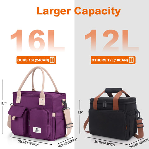 Hafmall purple lunch bag with shoulder strap for hands-free commuting.