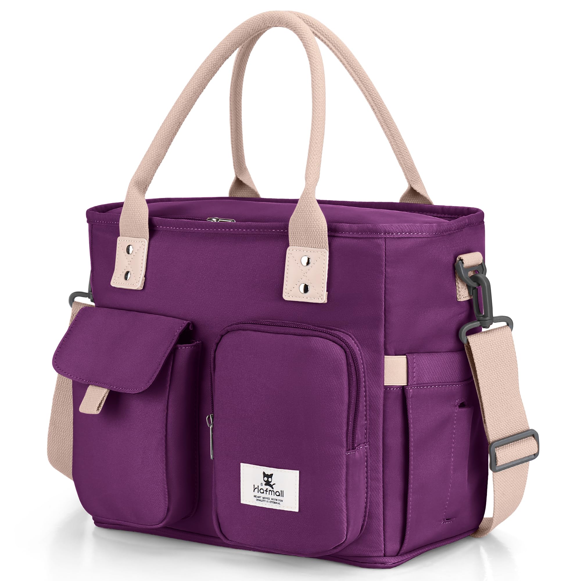 Hafmall insulated lunch bag purple wide opening for easy packing at work or school.