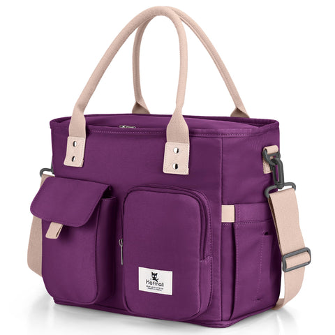 Hafmall insulated lunch bag purple wide opening for easy packing at work or school.