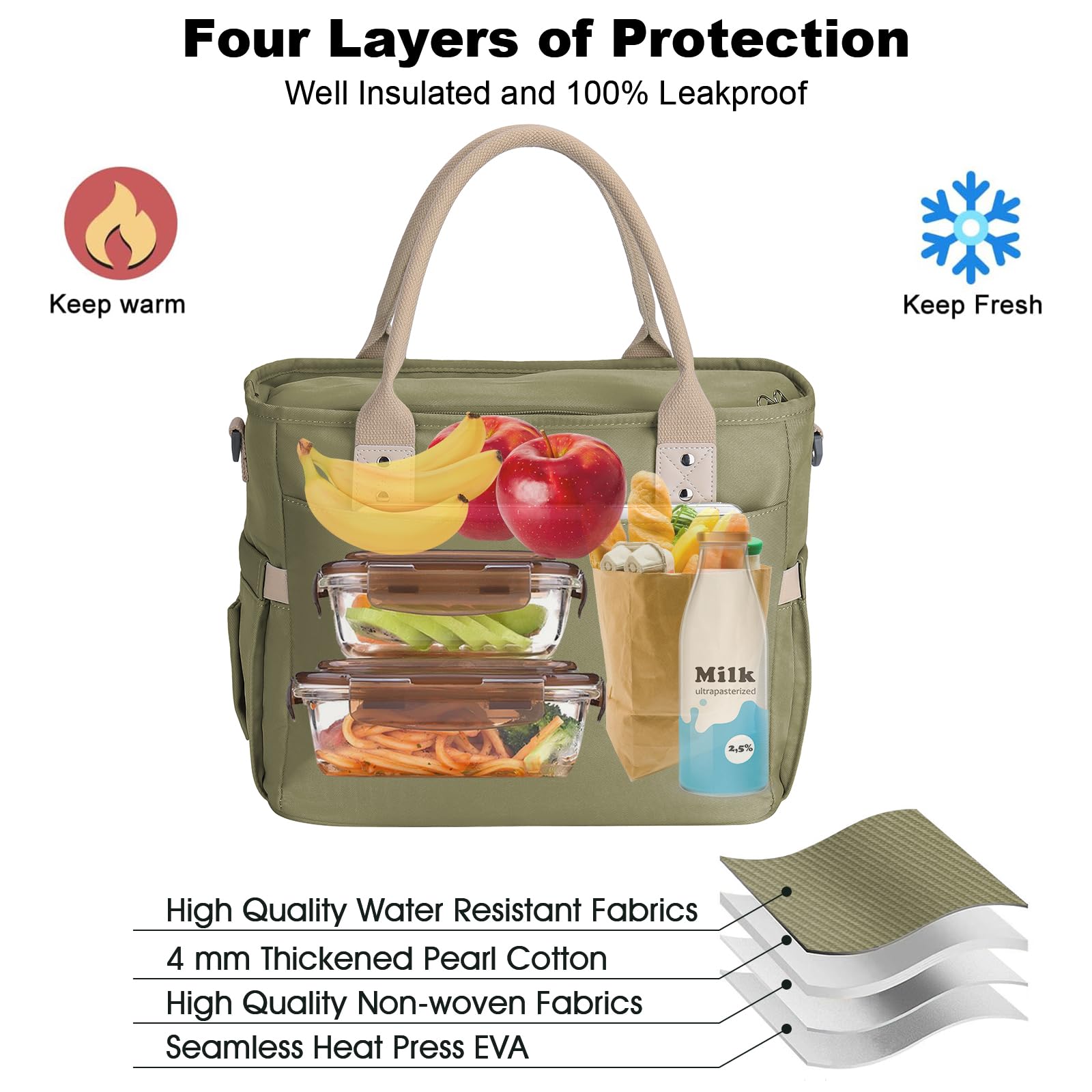 Hafmall bag side pockets organizing utensils and beverages for quick access.