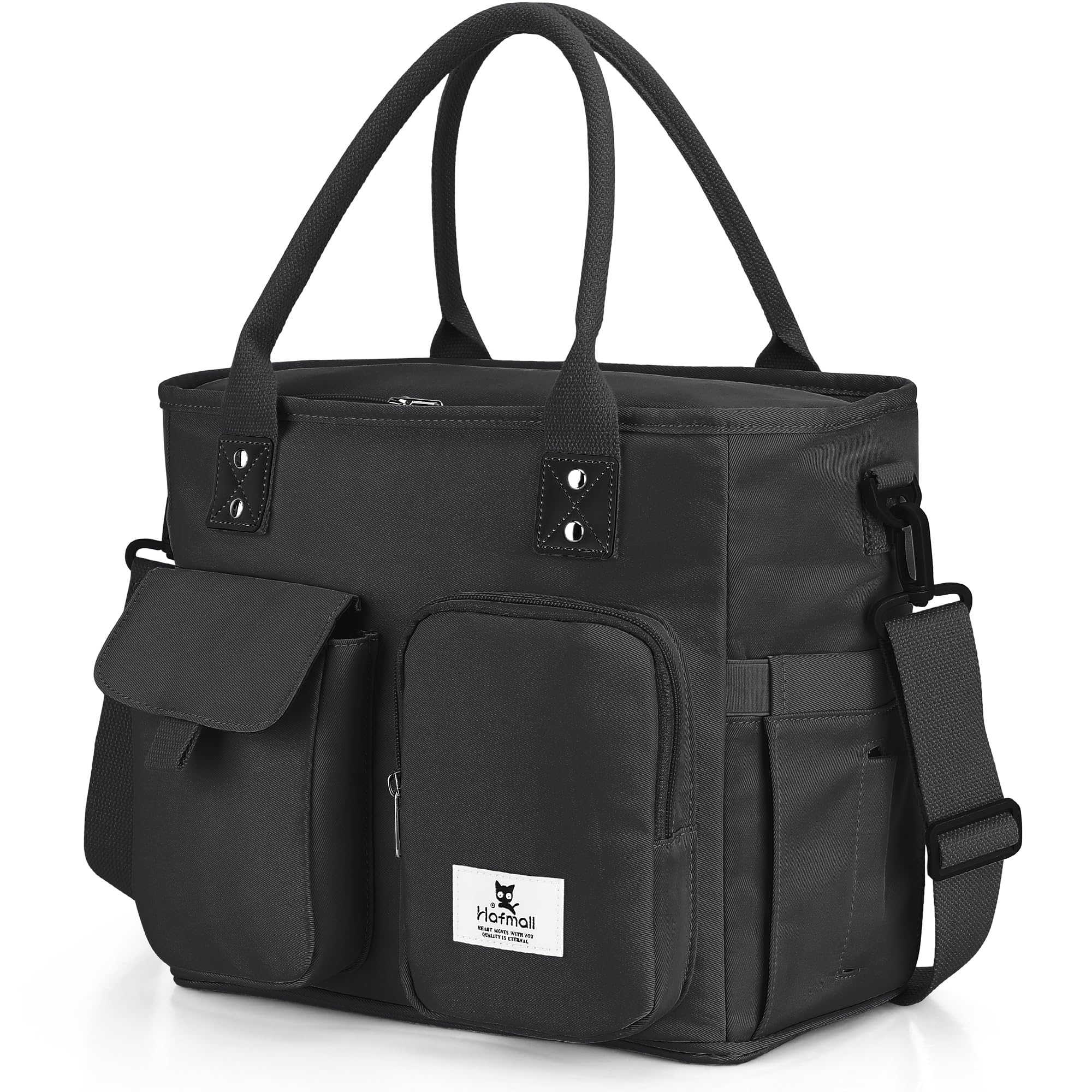 Hafmall large insulated lunch bag with front pocket for organized packing.