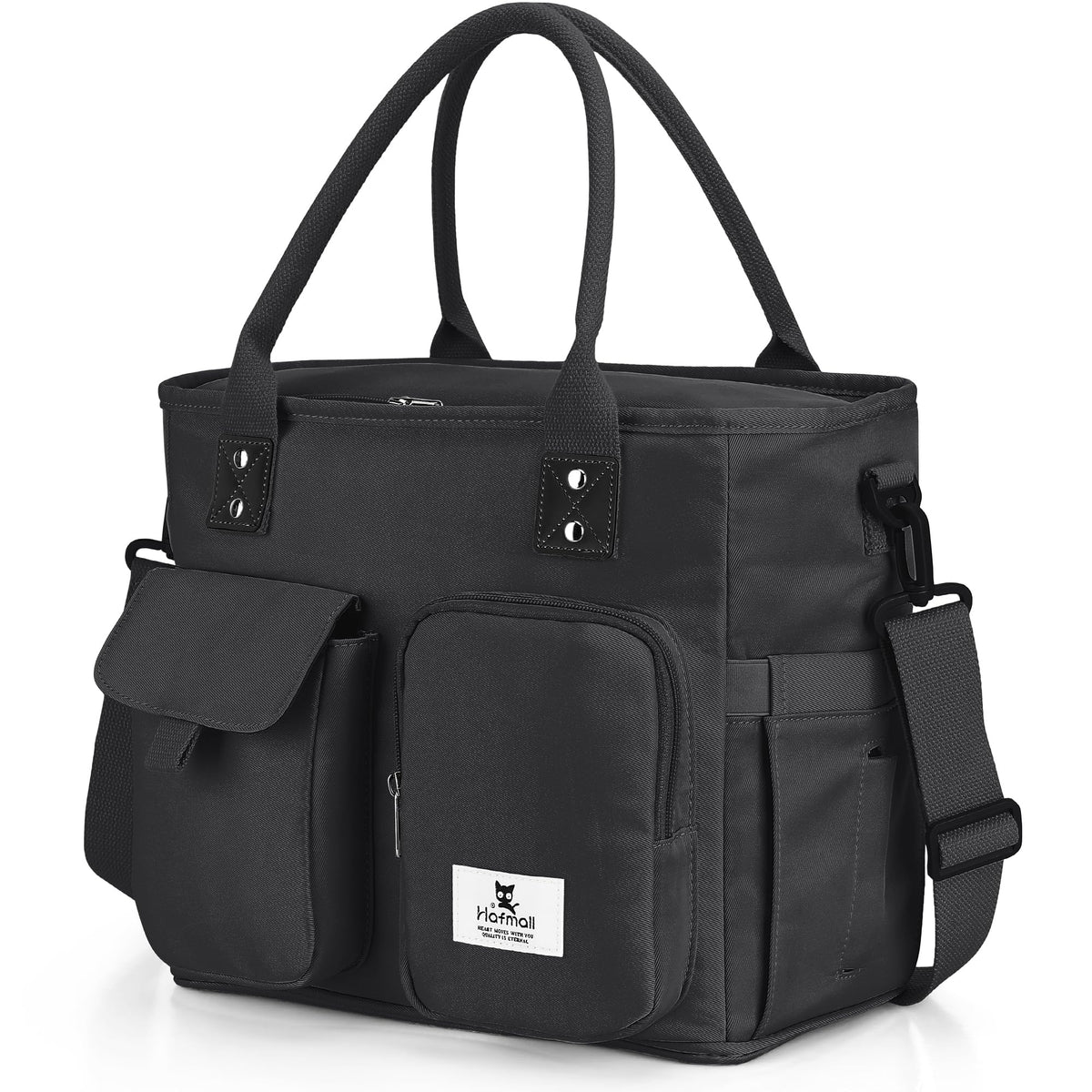 Hafmall large insulated lunch bag with front pocket for organized packing.
