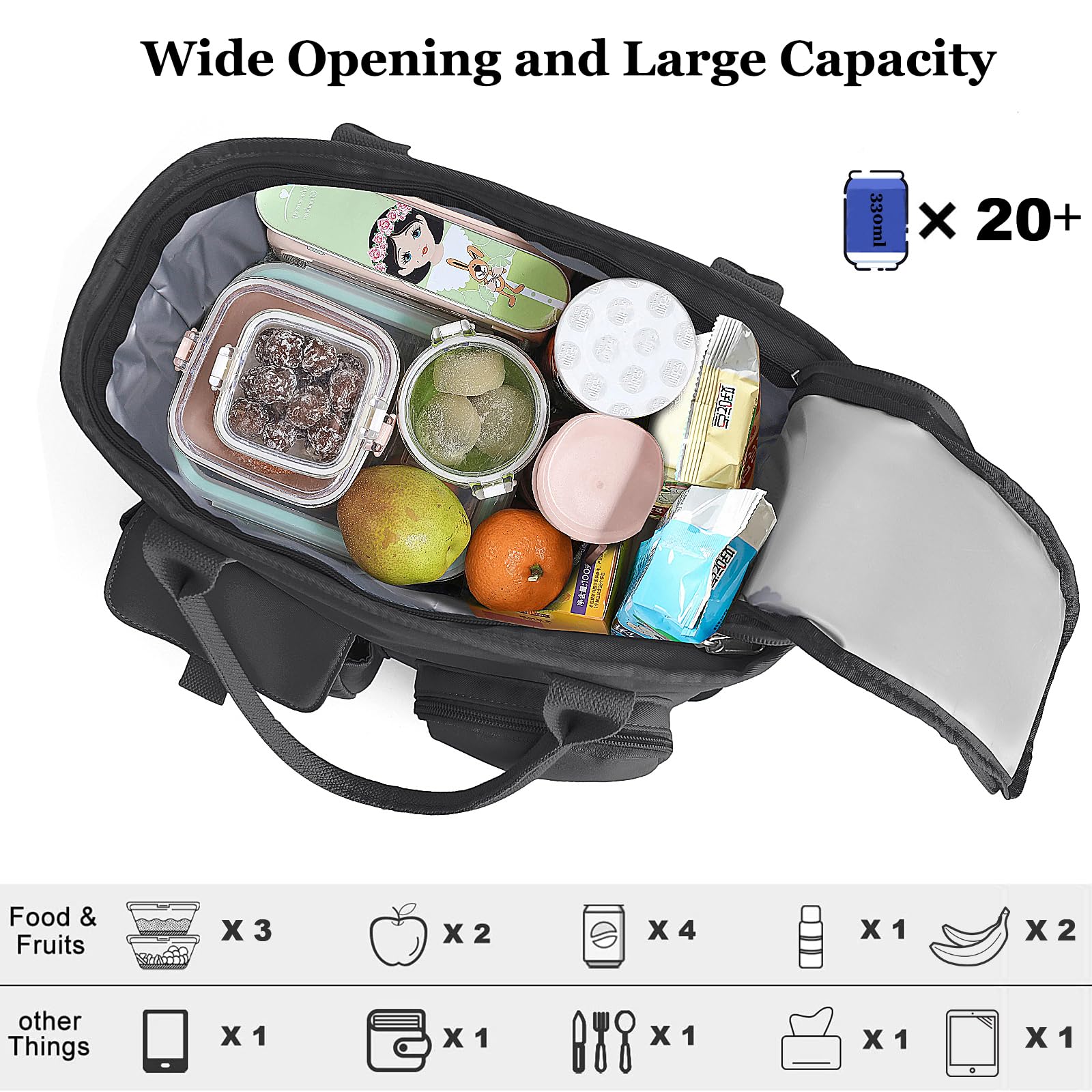 Hafmall lunch bag wide opening for quick access to meals.