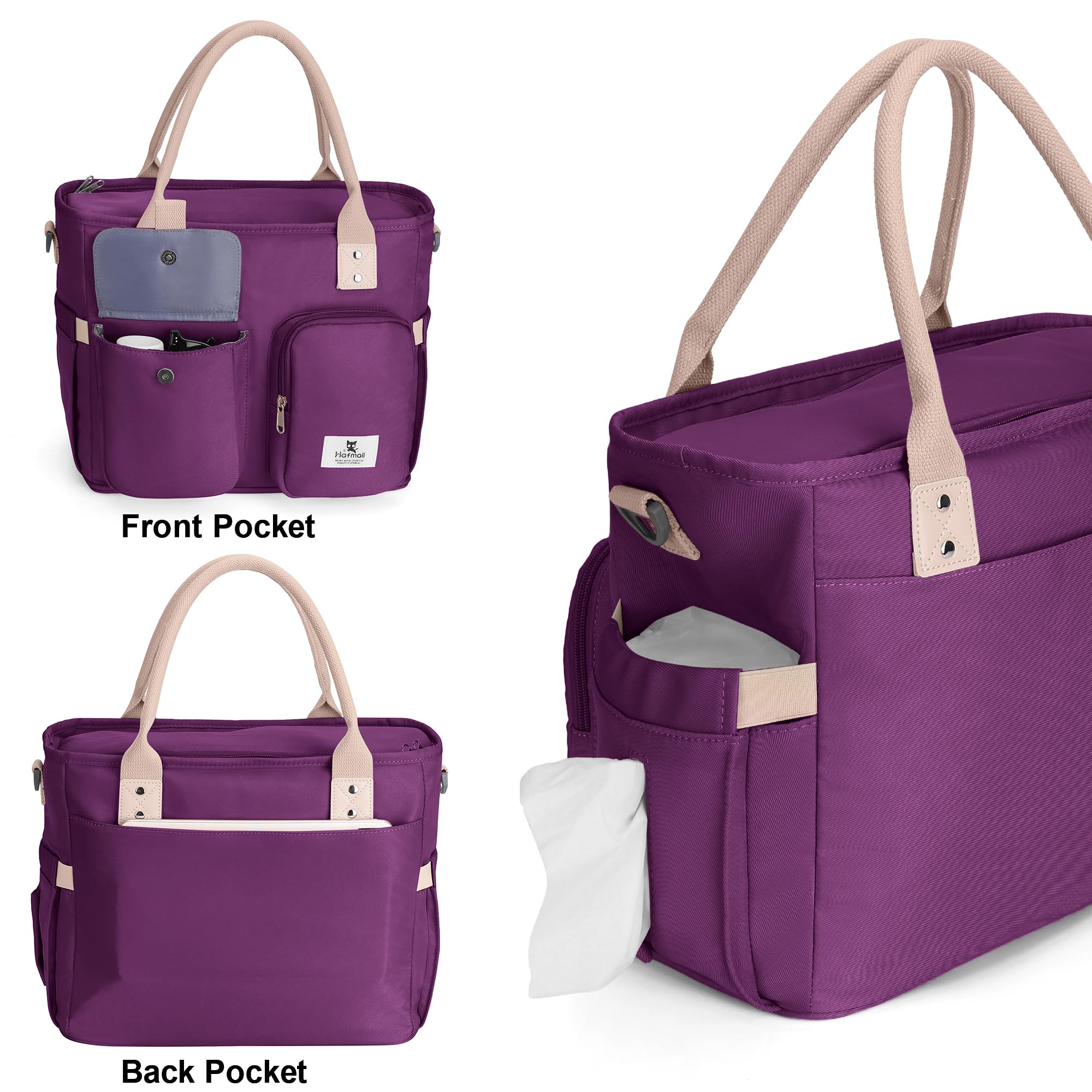 Hafmall purple lunch bag large capacity fits containers, bottles, and snacks.
