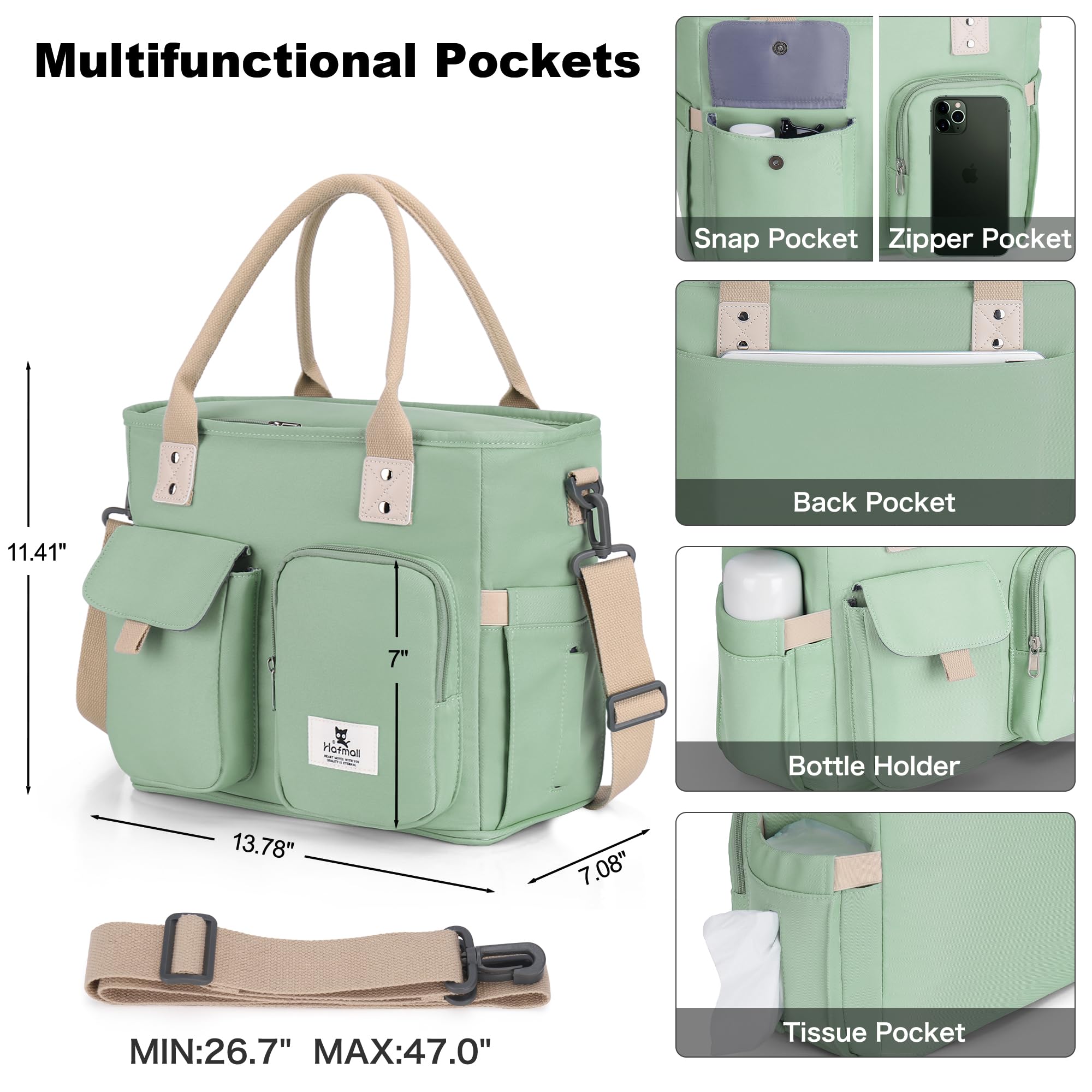 Hafmall lunch bag with shoulder strap for hands-free portability.