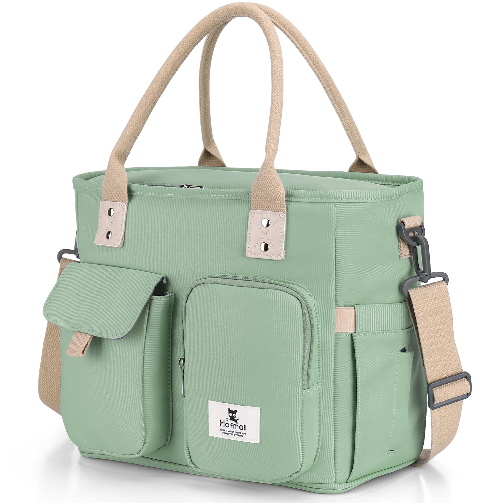 Hafmall lunch bag with wide opening for easy packing and access at work.
