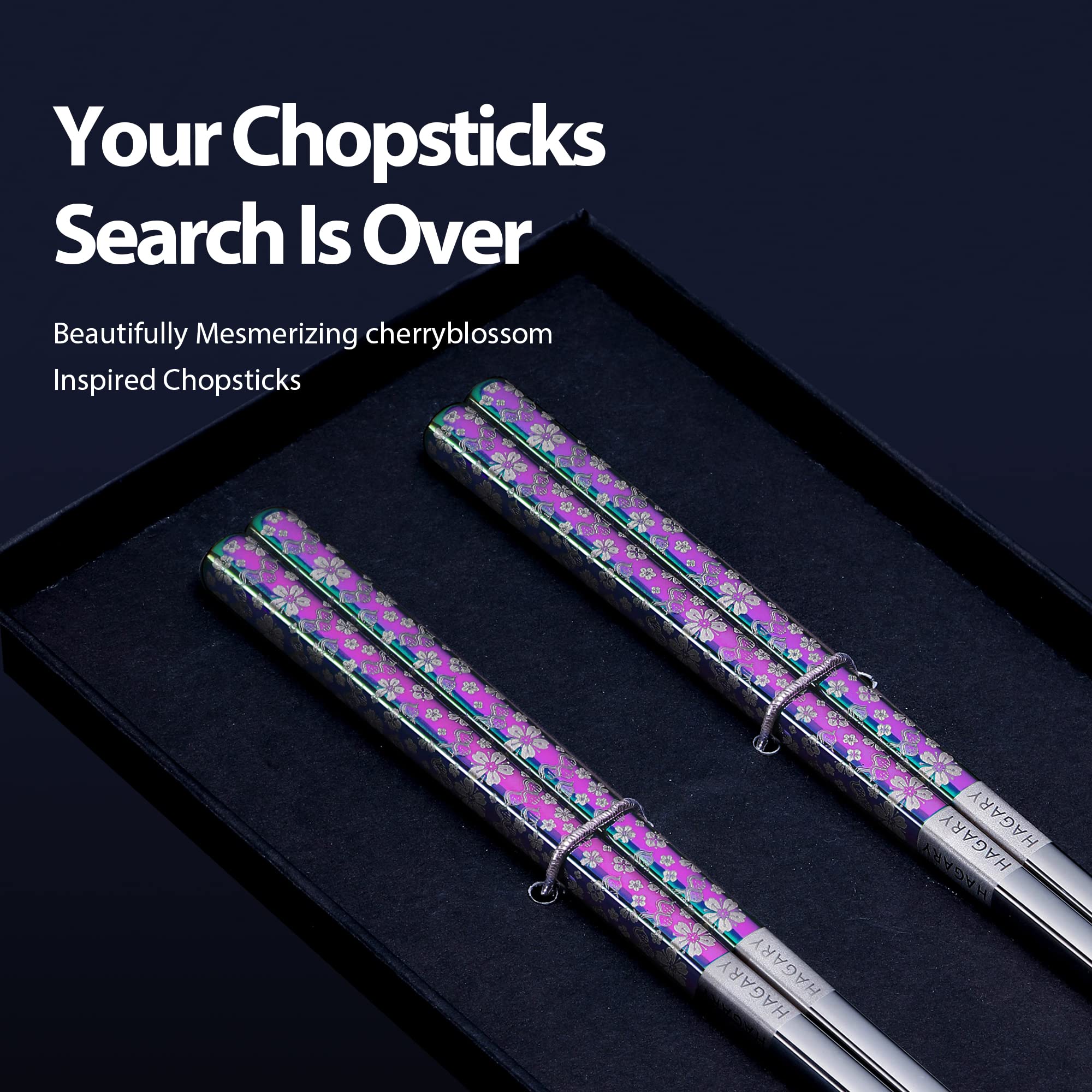 Hagary Cherry Blossom Rainbow Chopsticks textured tips for secure grip