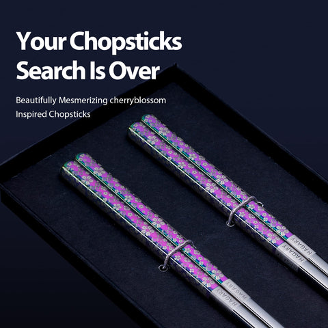 Hagary Cherry Blossom Rainbow Chopsticks textured tips for secure grip