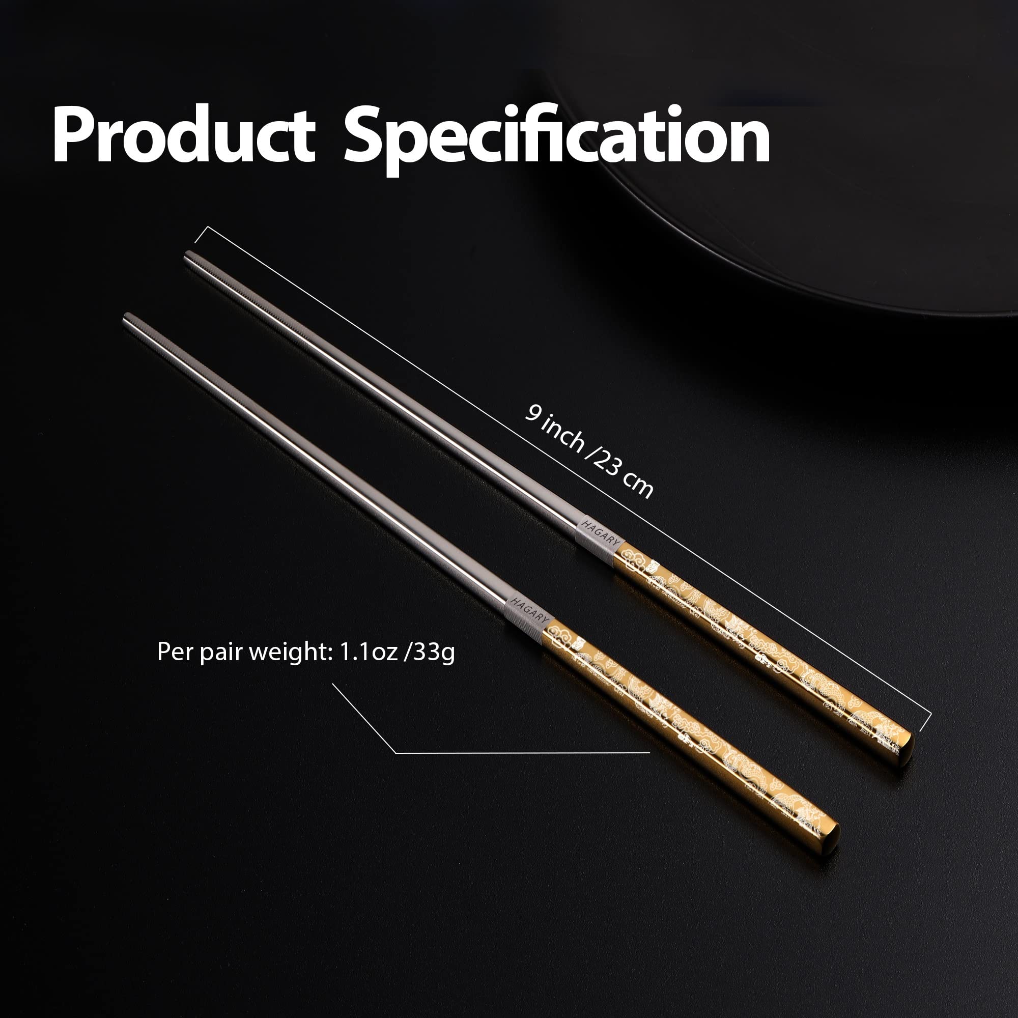 Hagary Dragon Chopsticks Korean-designed laser-etched dragon finish.