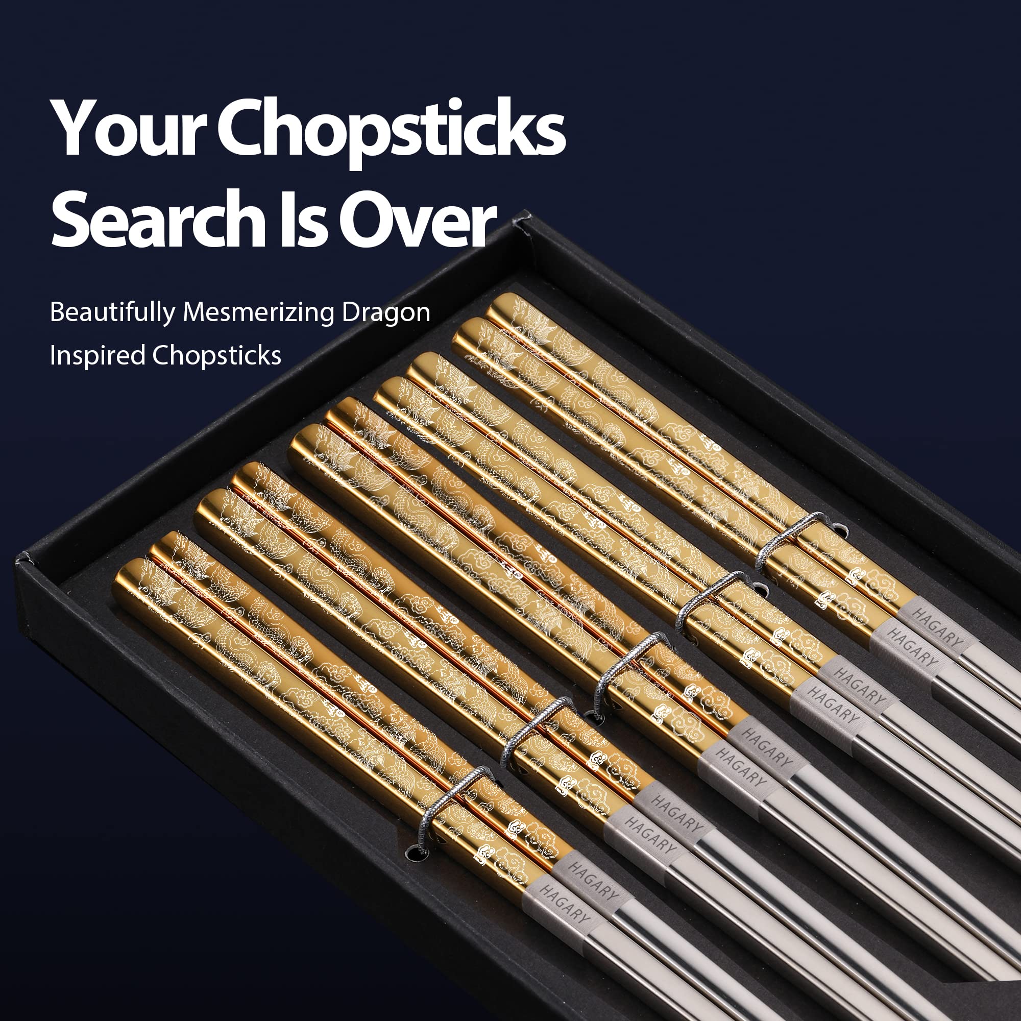 Hagary Dragon chopsticks with non-slip tips for secure grip during meals.
