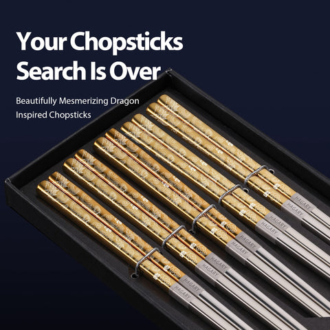 Hagary Dragon chopsticks with non-slip tips for secure grip during meals.