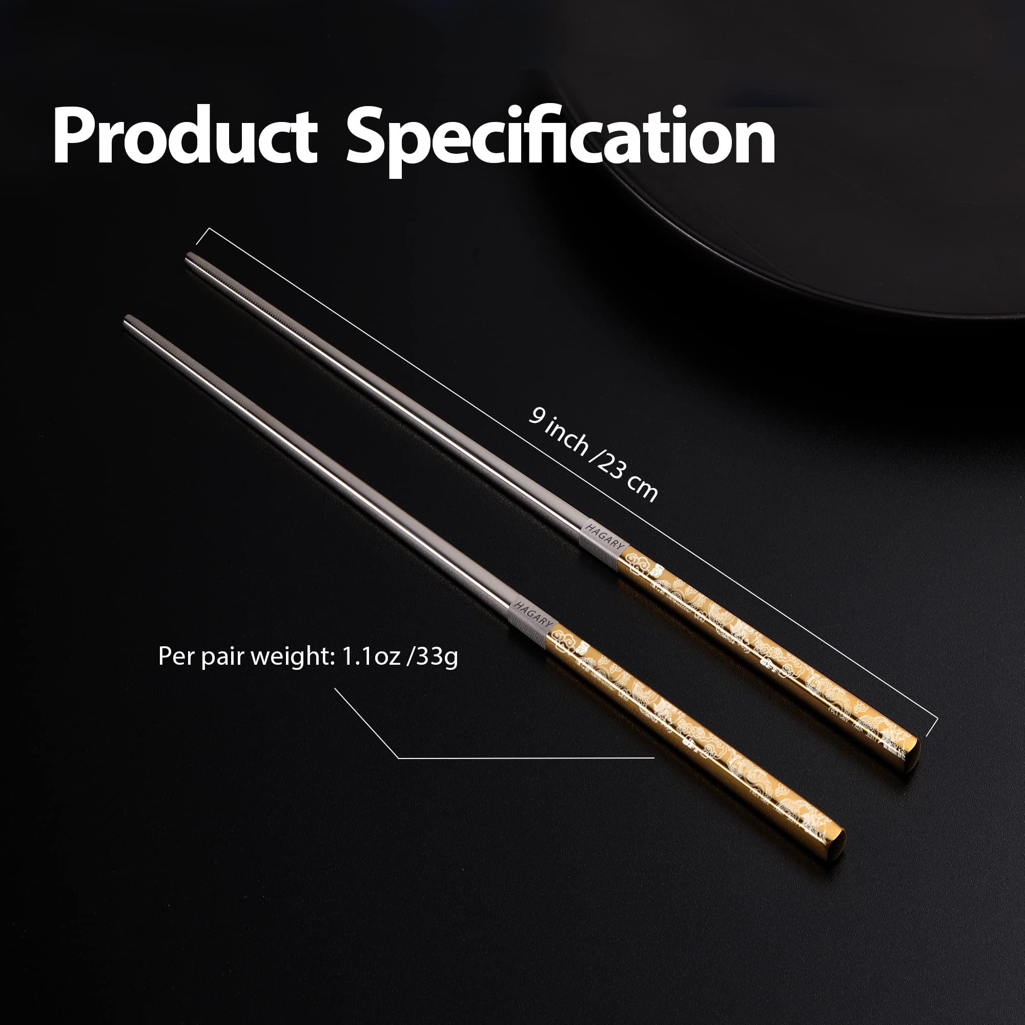 Hagary Dragon stainless steel chopsticks resist rust for daily use.