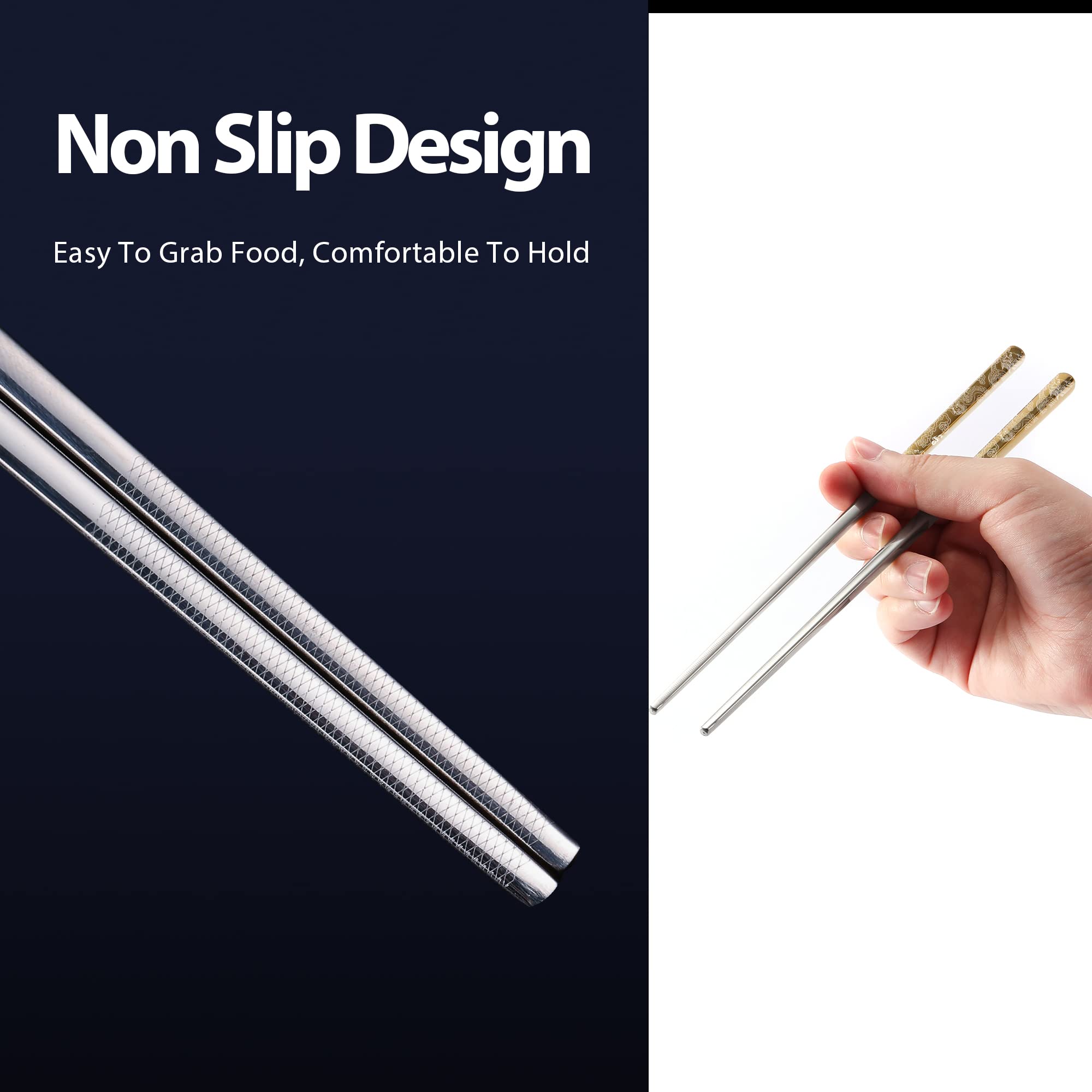 Hagary Dragon metal chopsticks with square design for stable handling.