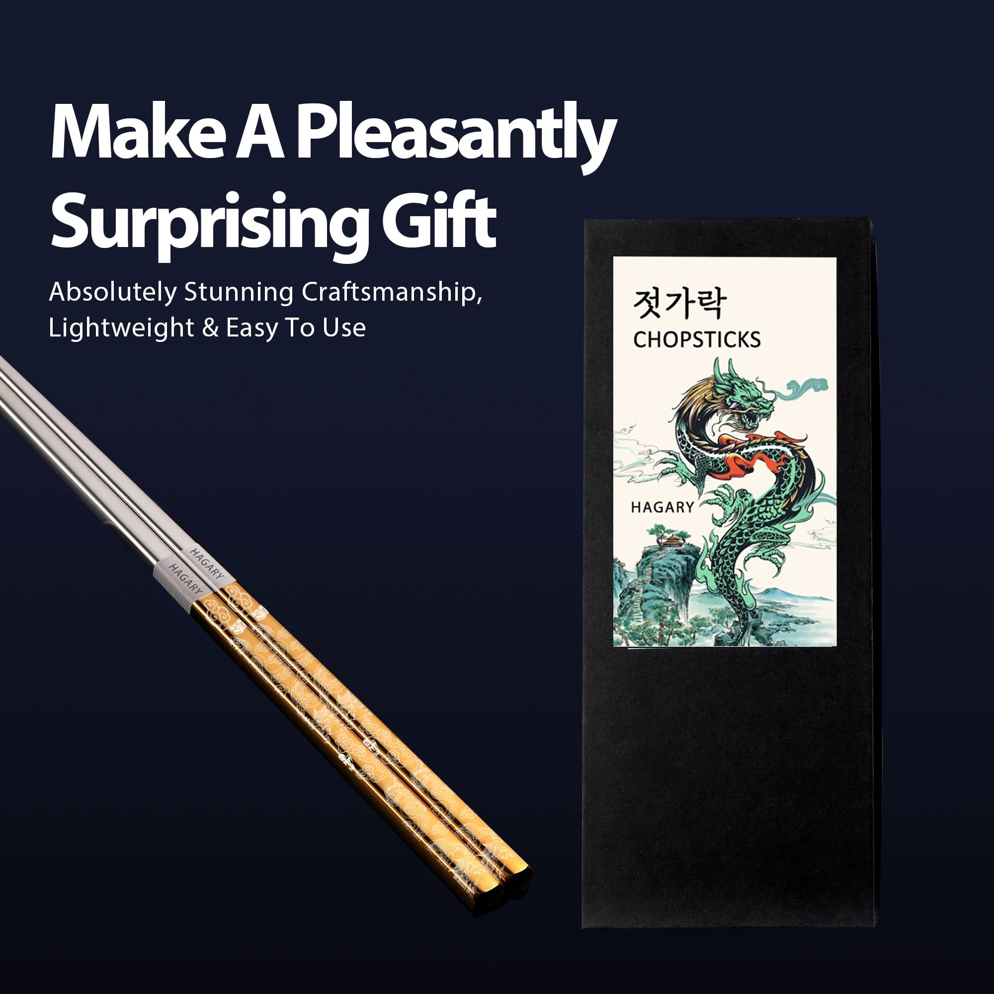 Hagary Dragon Chopsticks stainless steel 316 for durable, rust-free daily use.