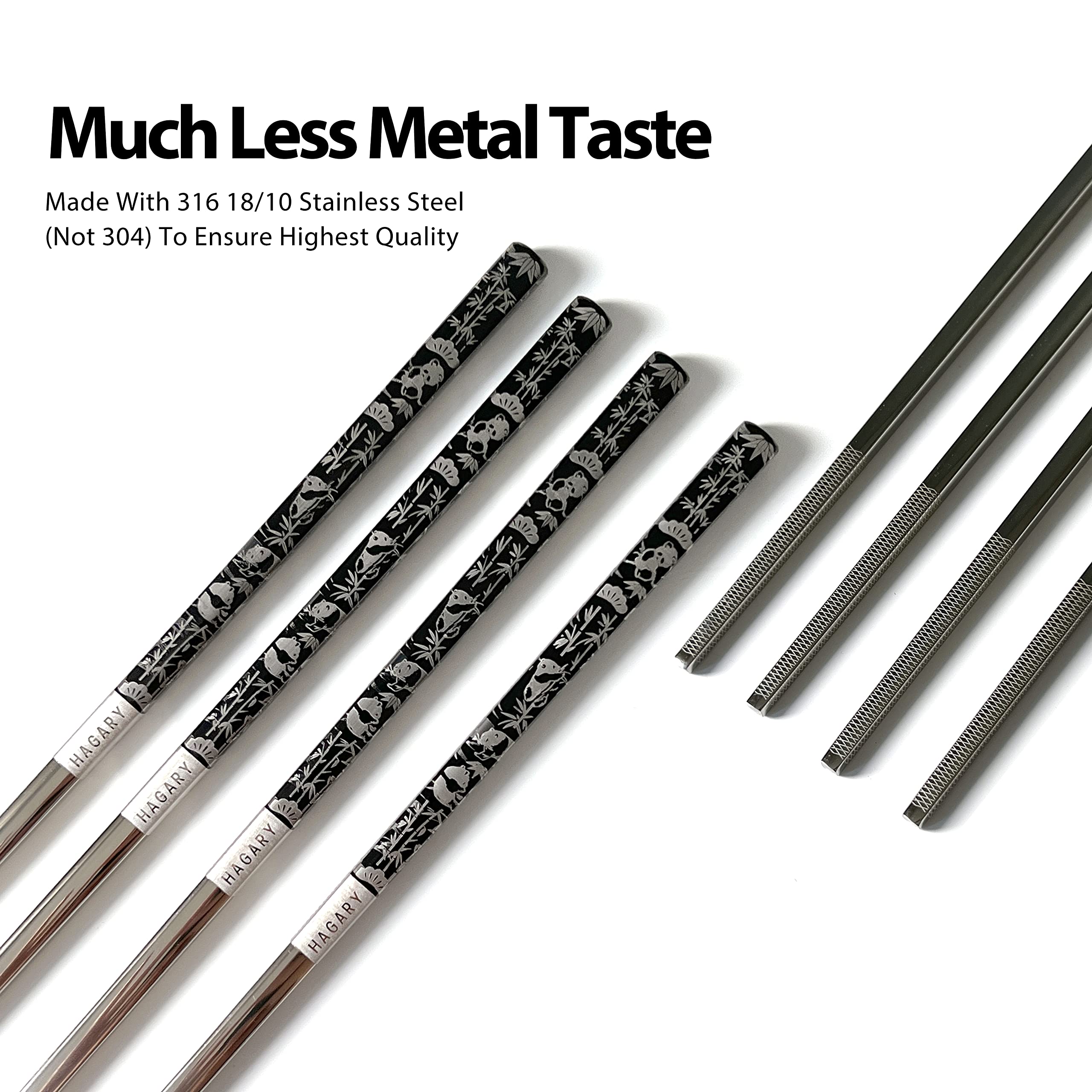 Hagary non-slip chopsticks with textured tips improve grip for noodles and dumplings.