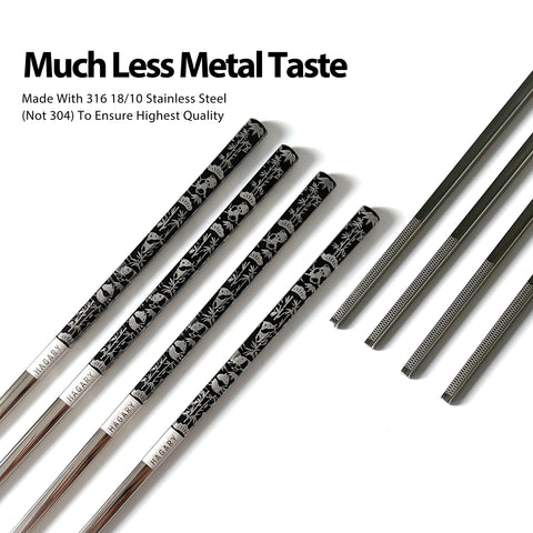 Hagary non-slip chopsticks with textured tips improve grip for noodles and dumplings.