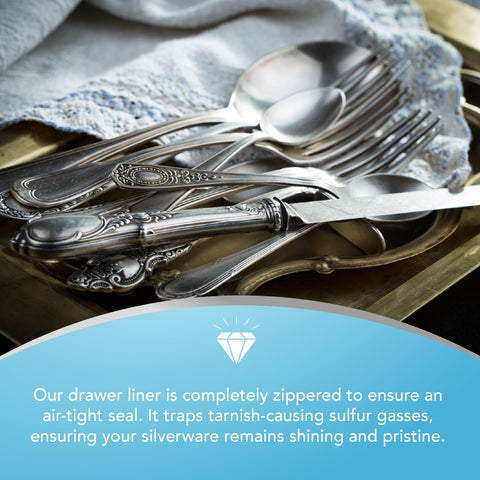 Rigid bottom and soft top protect flatware from scratches in a standard buffet drawer.