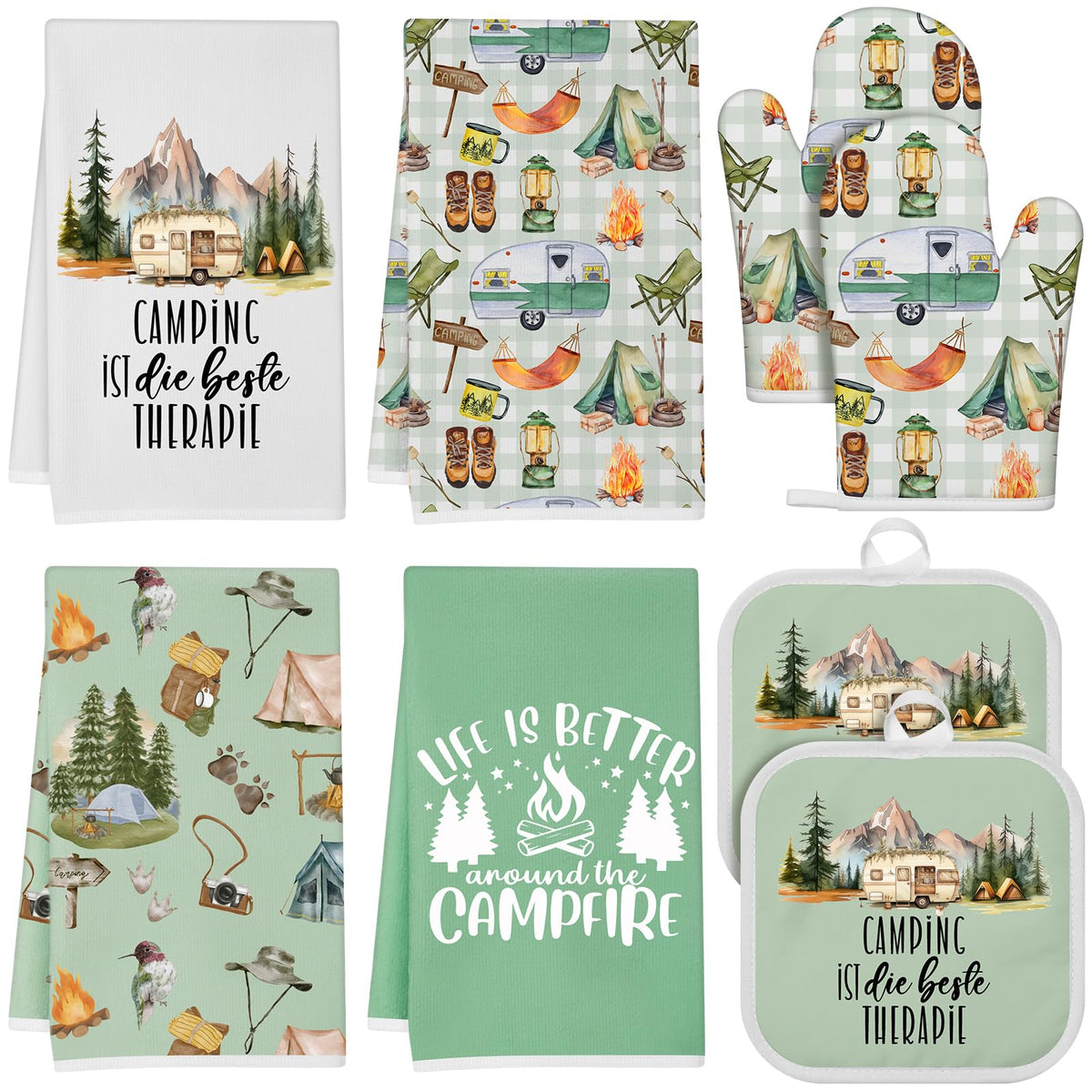 Hahafelt camping kitchen towels with varied designs ideal for outdoor dining and quick cleanup.