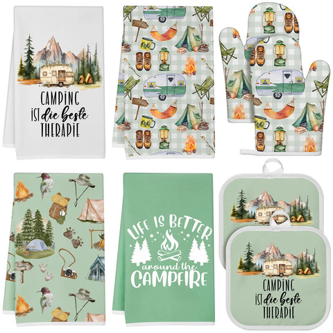 Hahafelt camping kitchen towels with varied designs ideal for outdoor dining and quick cleanup.