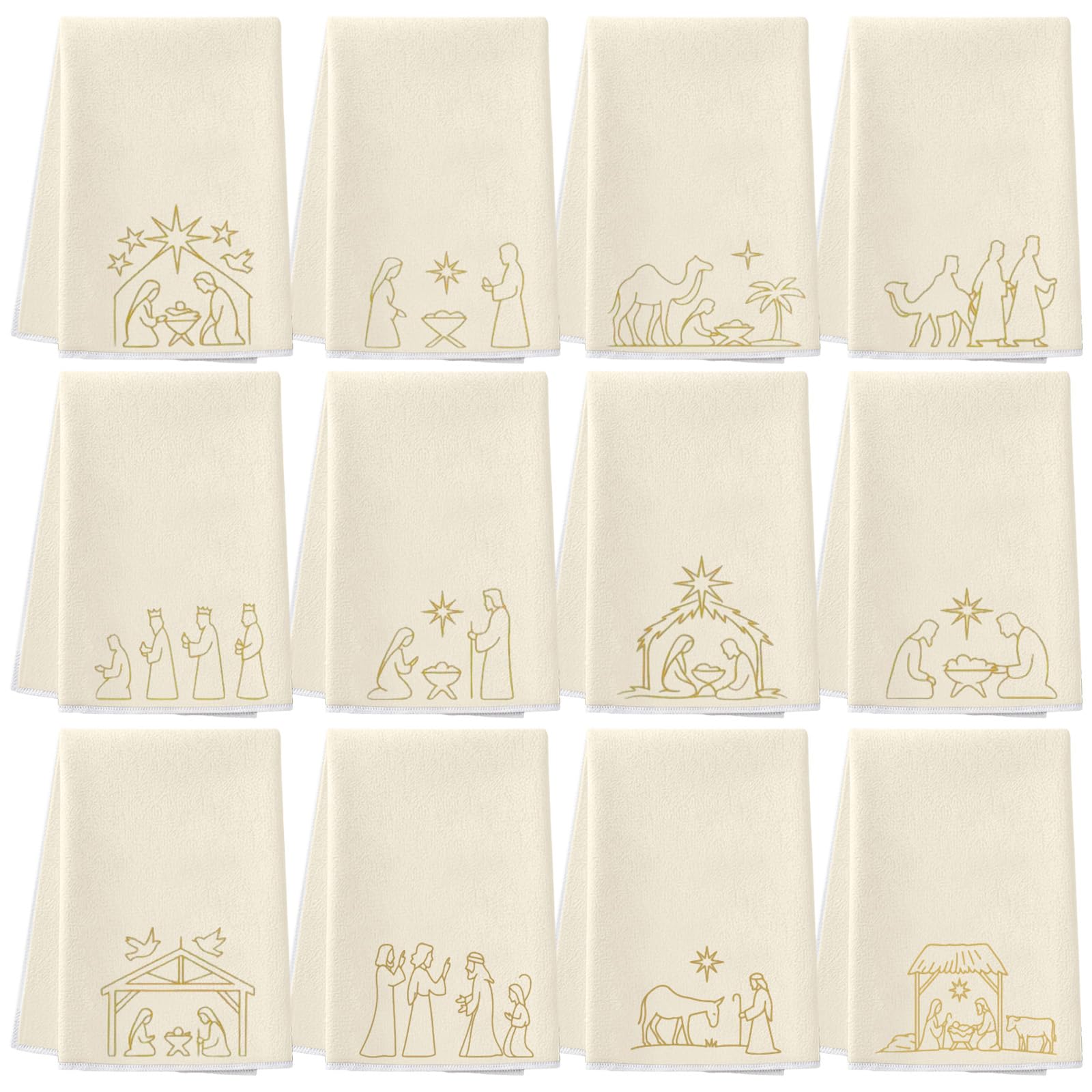 Hahafelt nativity scene kitchen towels 12-pack for festive kitchen decor and everyday drying.